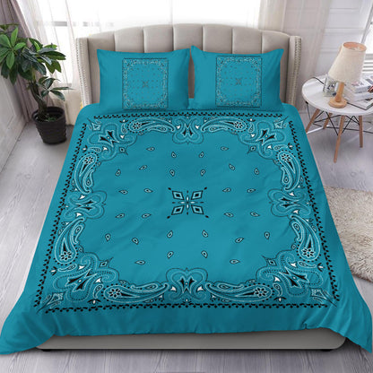 D3 Duvet Cover Set - Teal and White w Shams