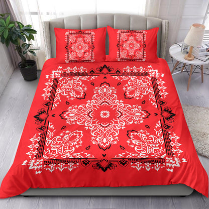 D2 Duvet Cover Set - Red and White w Shams