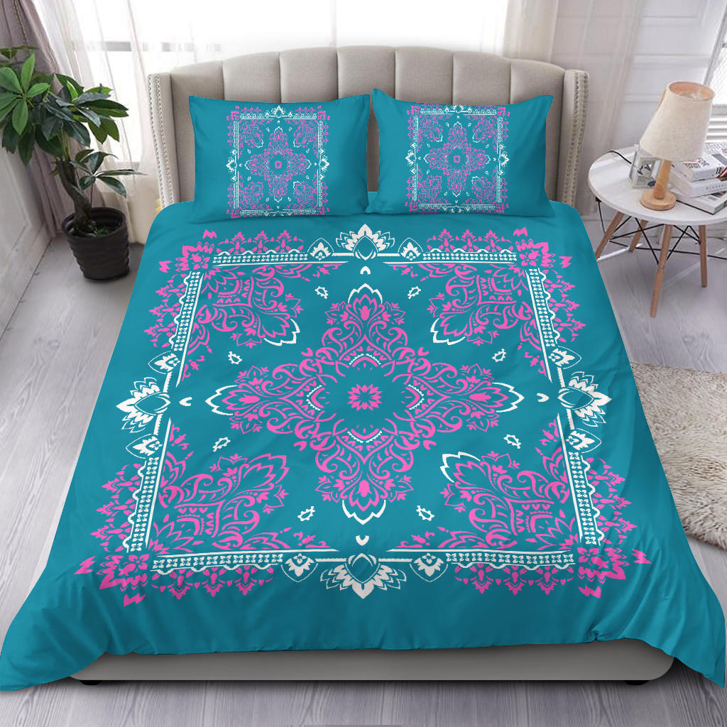 D2 Duvet Cover Set - Teal and Pink w Shams