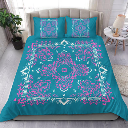 D2 Duvet Cover Set - Teal and Pink w Shams