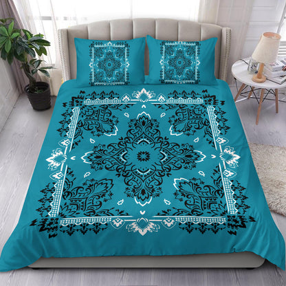 D2 Duvet Cover Set - Teal and White w Shams