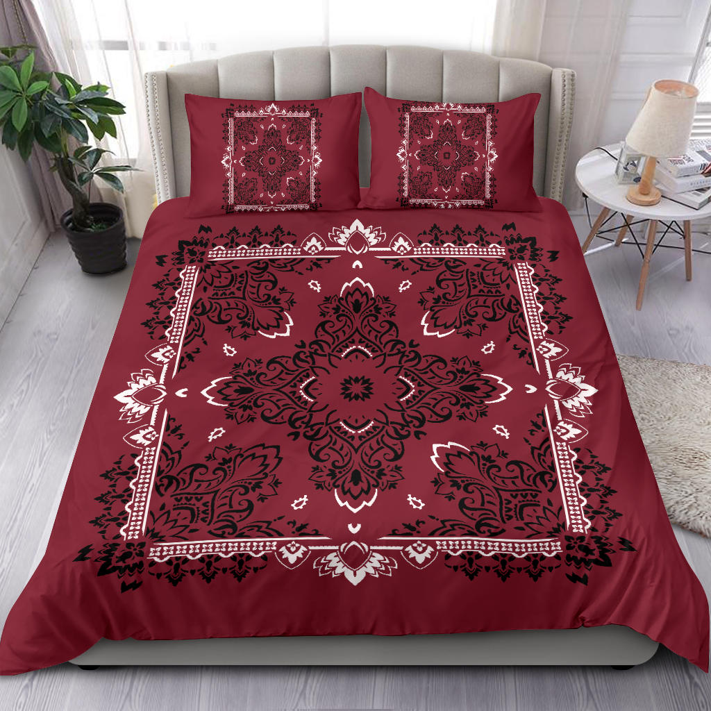 D2 Duvet Cover Set - Maroon and White w Shams
