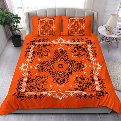 D2 Duvet Cover Set - Traditonal Bandana Bright Orange w Shams