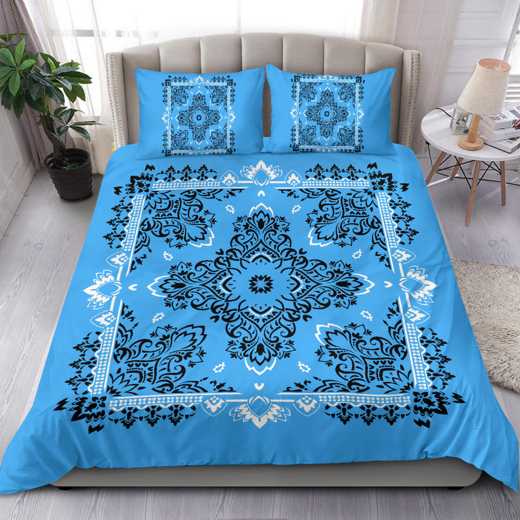 D2 Duvet Set - Lt Blue and White Traditional Bandana w Shams