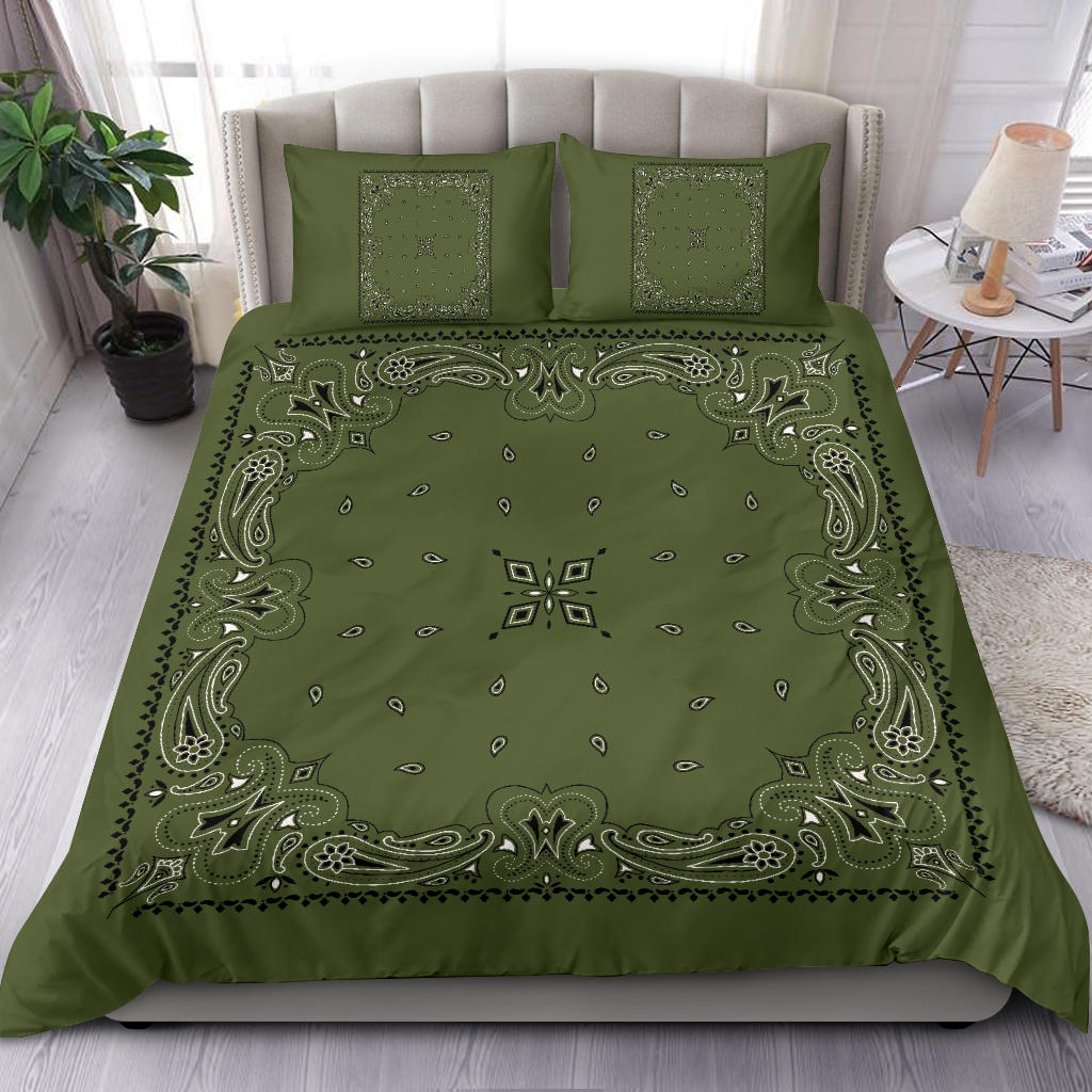 D3 Duvet Set - Army Green Traditional Bandana w Shams