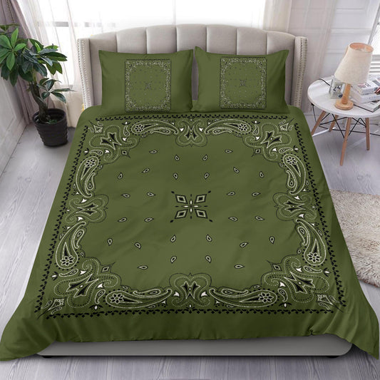 D3 Duvet Set - Army Green Traditional Bandana w Shams