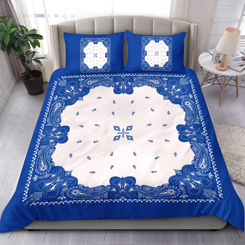 D3 Duvet Set - Blue White Traditional Bandana w Shams