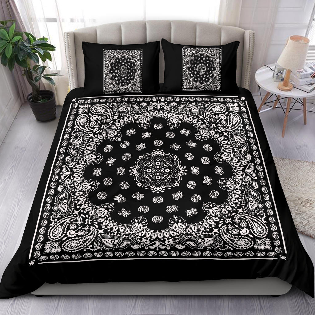 D4 Duvet Set - Black Traditional Bandana w Shams
