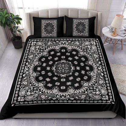 D4 Duvet Set - Black Traditional Bandana w Shams