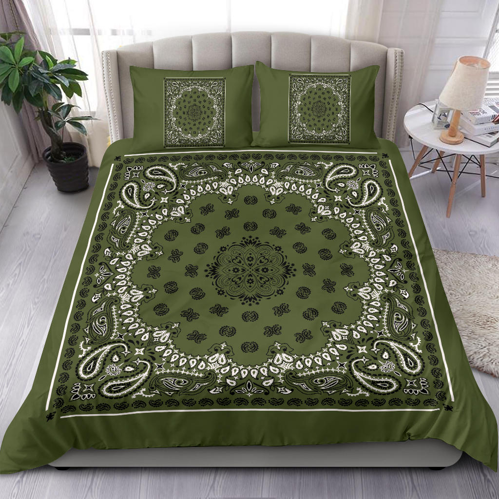 D4 Duvet Set - Traditional Army Green Bandana w Shams