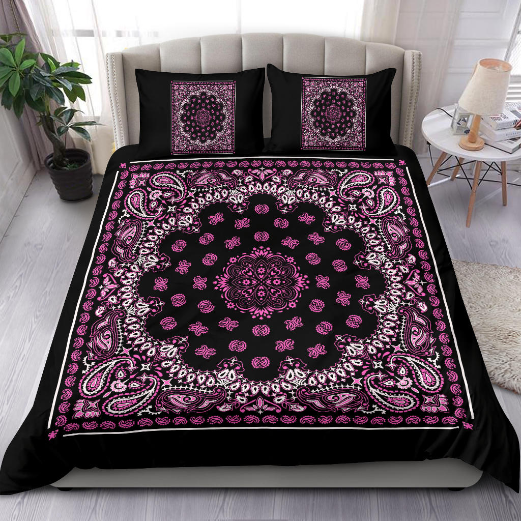 D4 Duvet Set - Black and Pink Bandana w Shams