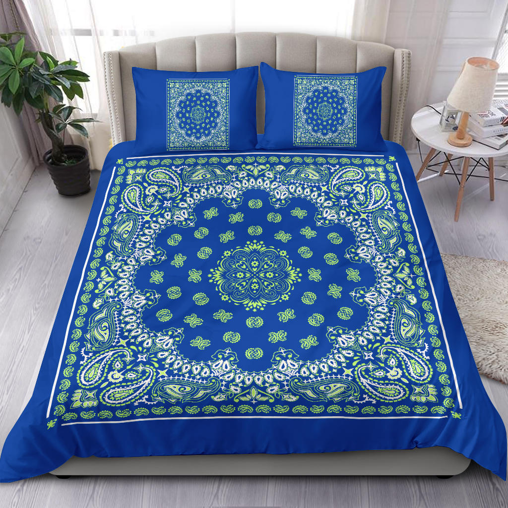 D4 Duvet Set - Blue and Lime Bandana w Shams