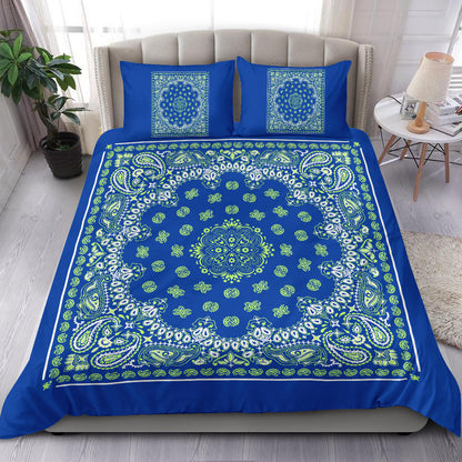 D4 Duvet Set - Blue and Lime Bandana w Shams
