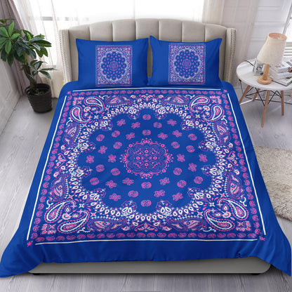 D4 Duvet Set - Blue and Pink Bandana w Shams