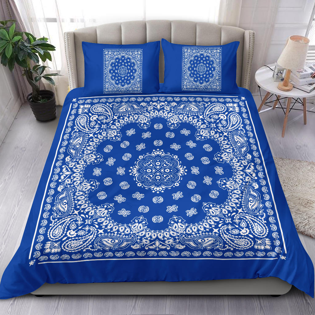 D4 Duvet Set Blue White Traditional Bandana w Shams