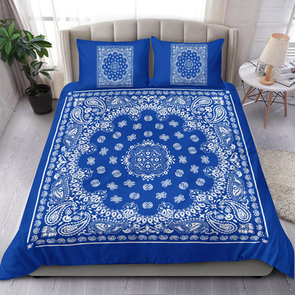 D4 Duvet Set Blue White Traditional Bandana w Shams