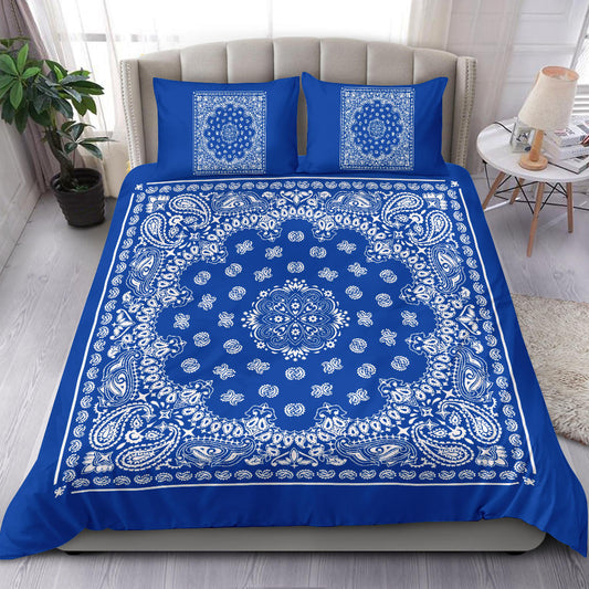 D4 Duvet Set Blue White Traditional Bandana w Shams