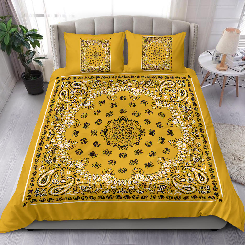 D4 Duvet Cover Set - Traditional Gold Bandana w Shams