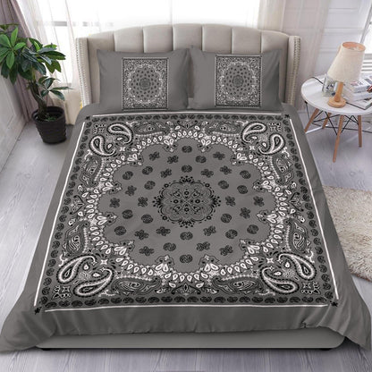 D4 Duvet Cover Set - Traditional Gray Bandana w Shams