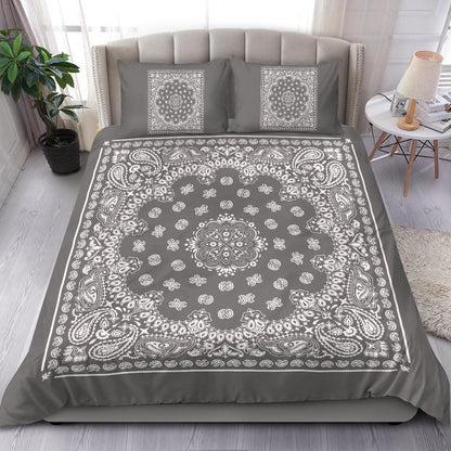 D4 Duvet Cover Set - Gray and White Bandana w Shams