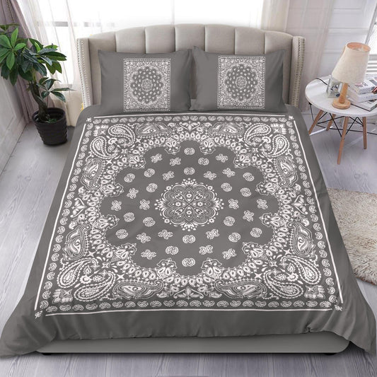 D4 Duvet Cover Set - Gray and White Bandana w Shams