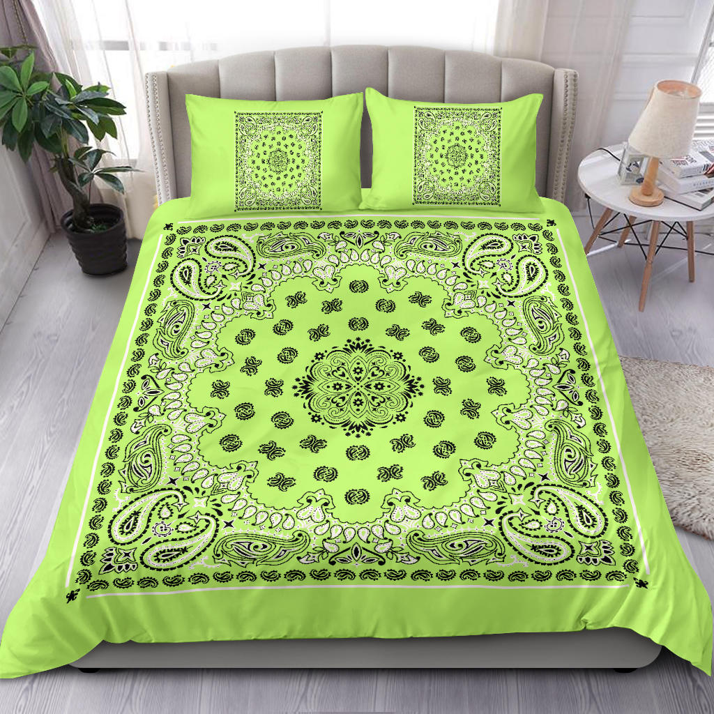 D4 Duvet Cover Set - Traditional Lime Bandana w Shams