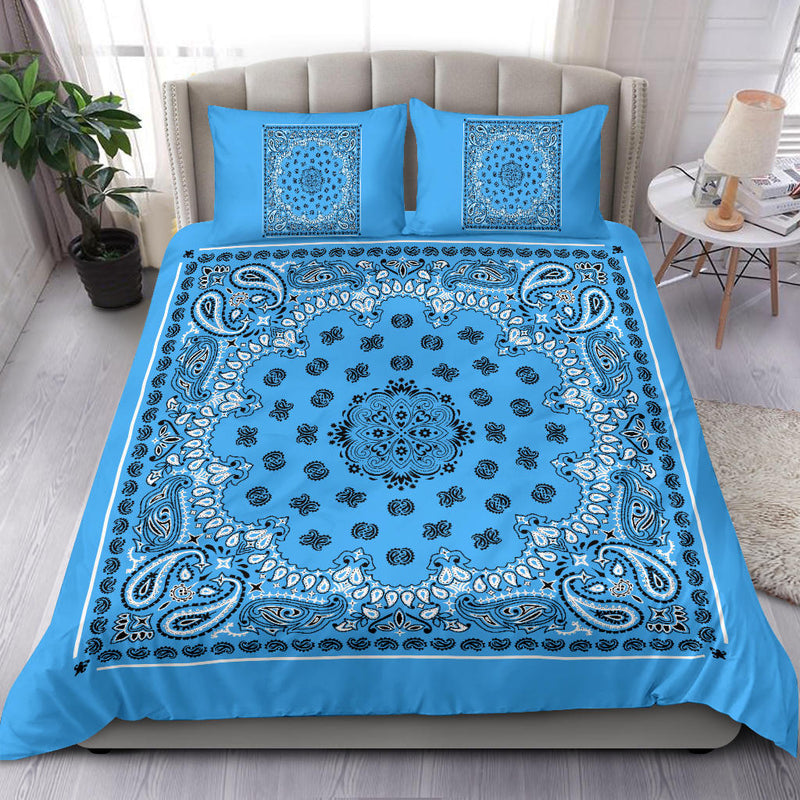 D4 Duvet Cover Set - Traditional Lt Blue Bandana w Shams