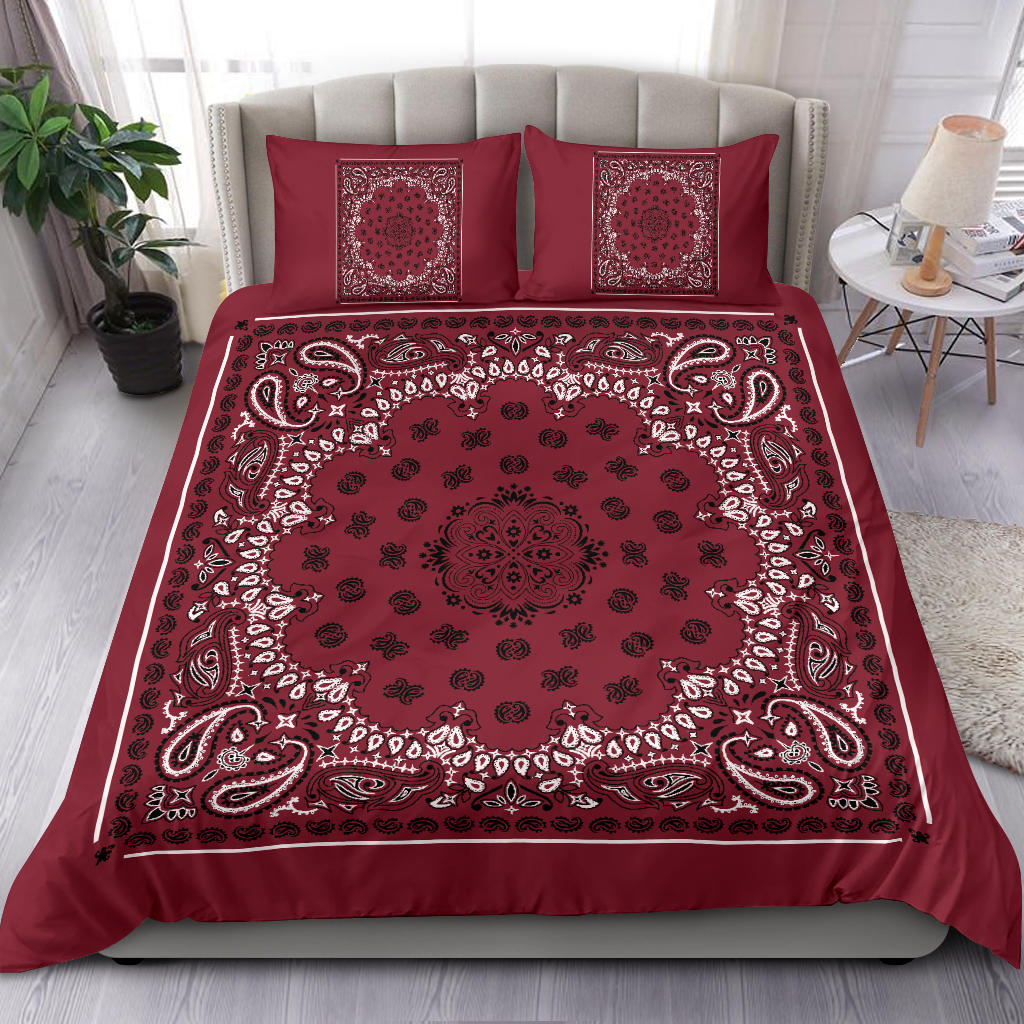 D4 Duvet Cover Set - Traditional Maroon Bandana w Shams