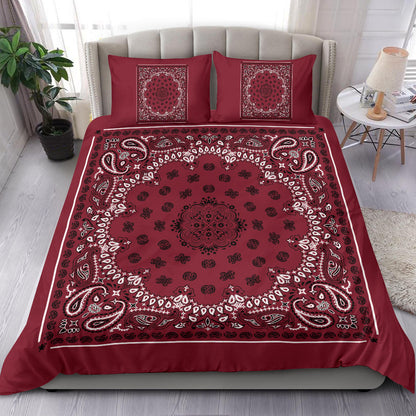 D4 Duvet Cover Set - Traditional Maroon Bandana w Shams