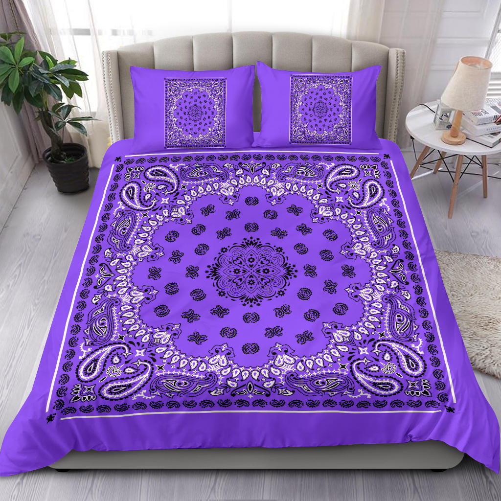 D4 Duvet Cover Set - Traditional Purple Bandana with Shams