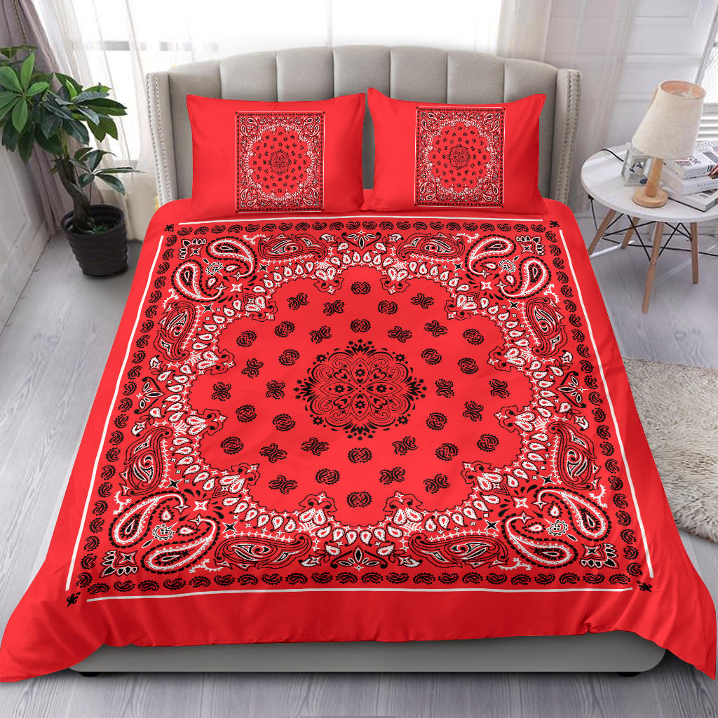 D4 Duvet Cover Set - Traditional Red and Black w Shams