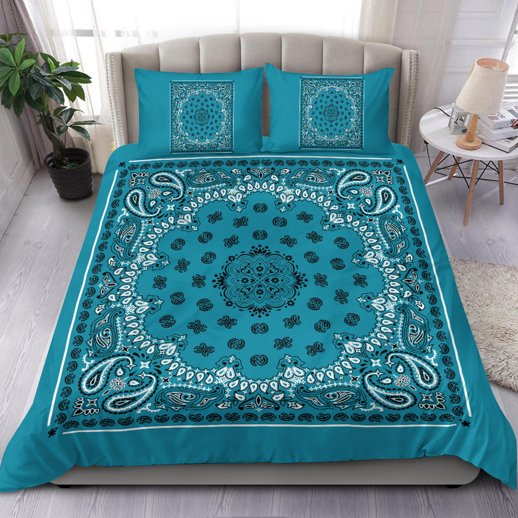 D4 Duvet Cover Set - Traditional Teal Bandana w Shams