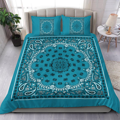 D4 Duvet Cover Set - Traditional Teal Bandana w Shams