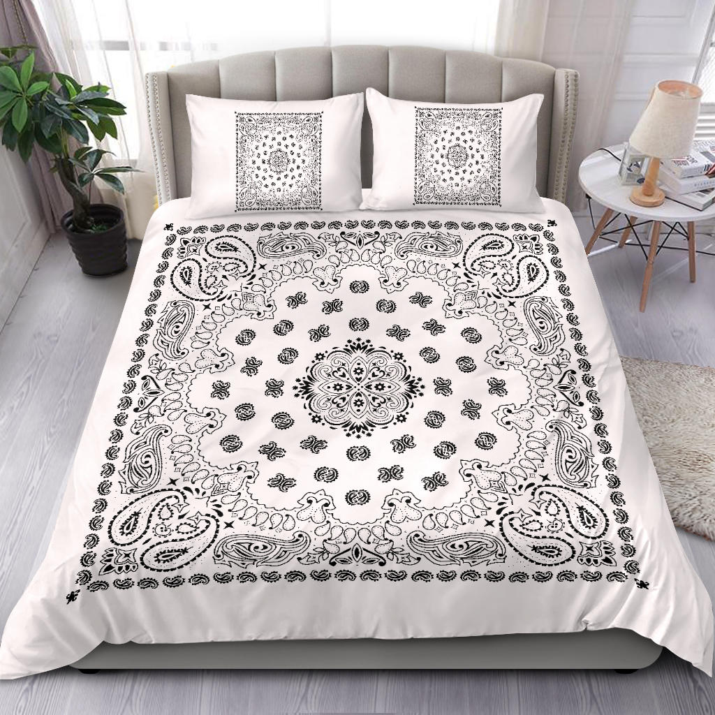 D4 Duvet Cover Set - Traditional White Bandana w Shams