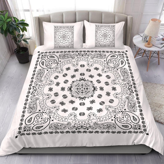 D4 Duvet Cover Set - Traditional White Bandana w Shams