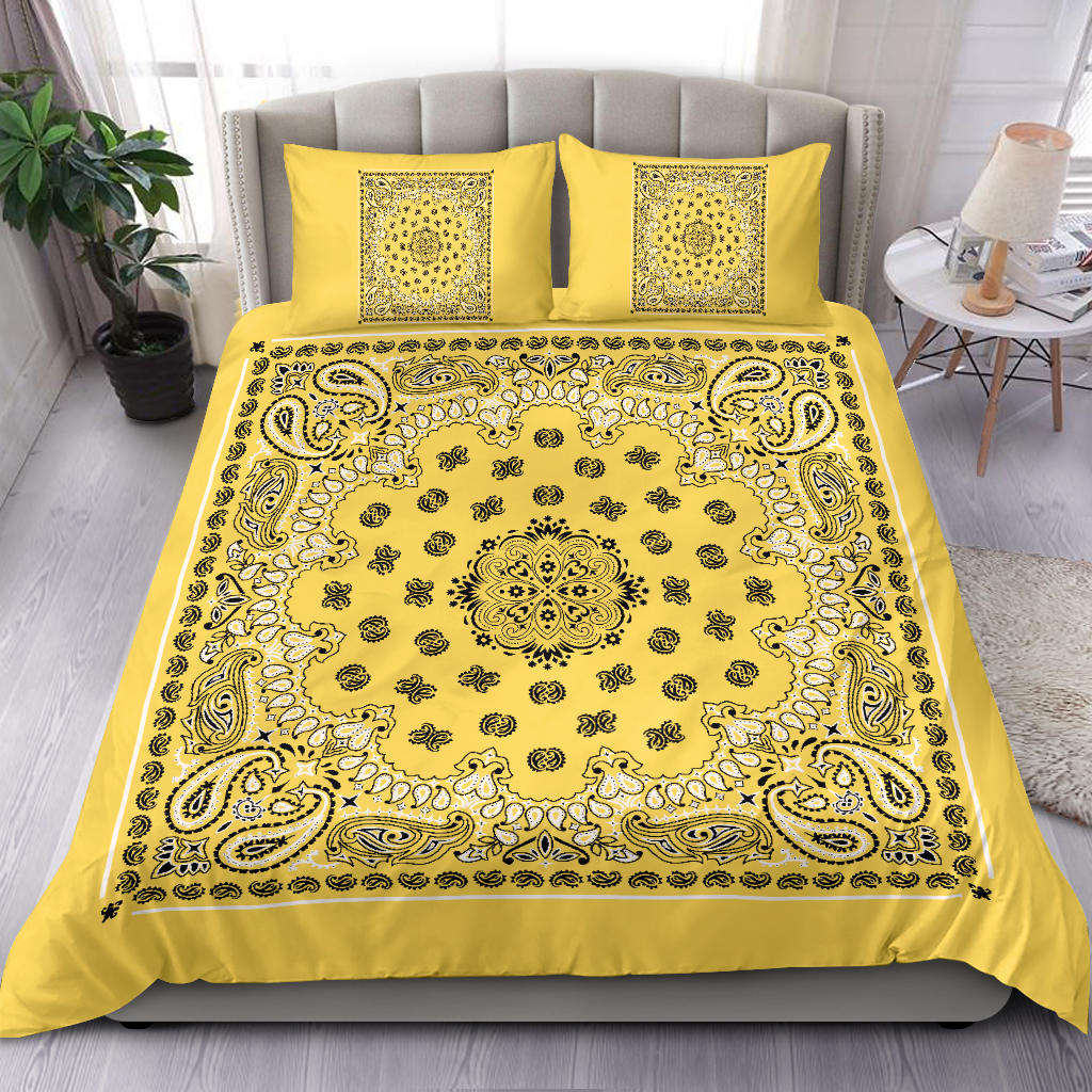 D4 Duvet Cover Set - Traditional Yellow Bandana w Shams