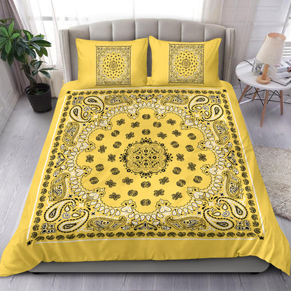 D4 Duvet Cover Set - Traditional Yellow Bandana w Shams