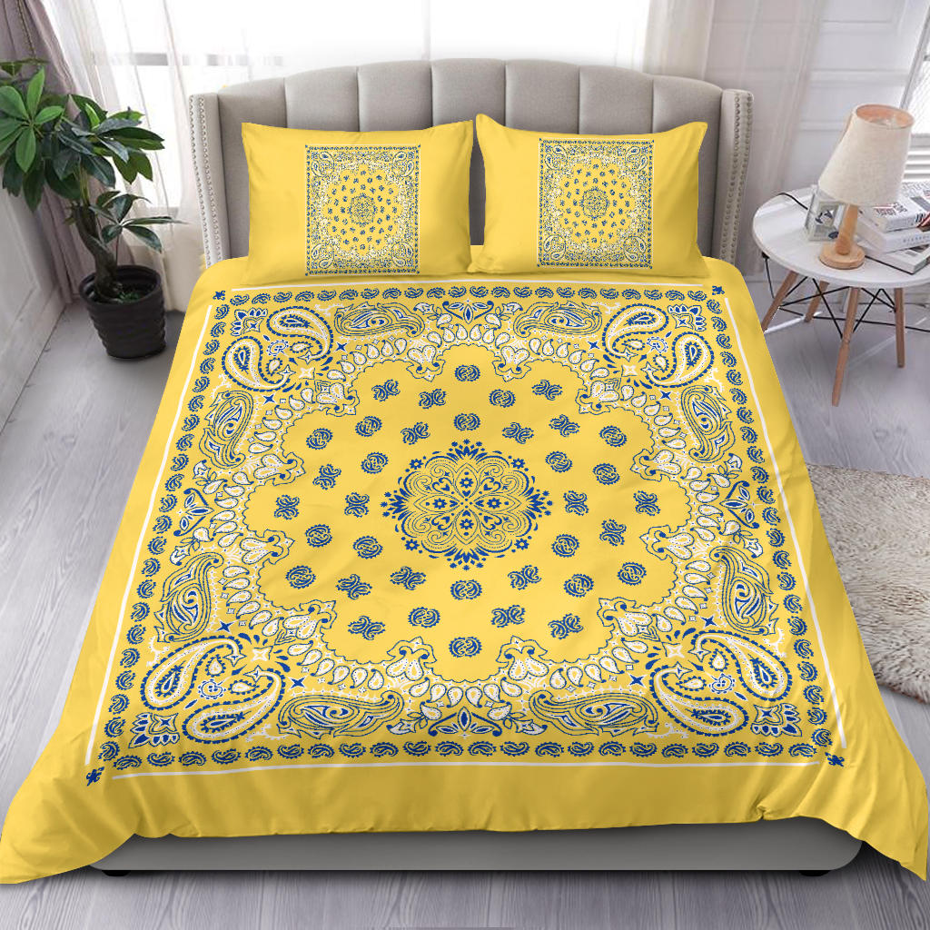 D4 Duvet Cover Set - Yellow and Blue Bandana with Shams