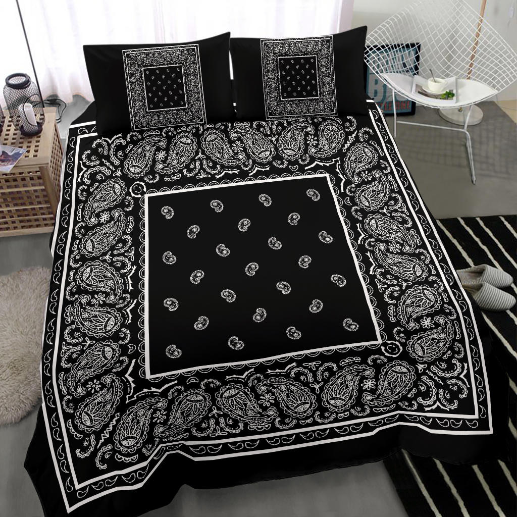 Duvet Cover Set - Black White Bandana