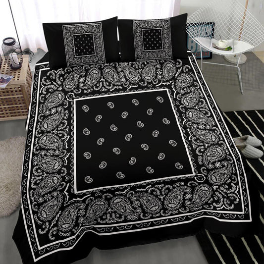 Duvet Cover Set - Black White Bandana