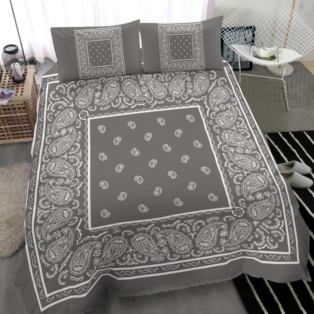 Duvet Cover Set - Gray and White Bandana