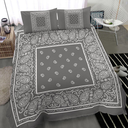 Duvet Cover Set - Gray and White Bandana