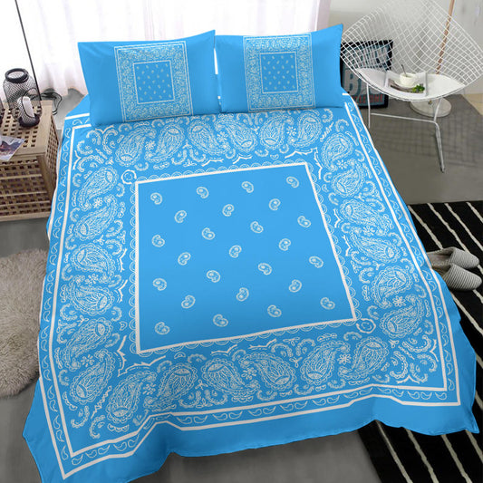 Duvet Cover Set - Lt Blue and White Bandana
