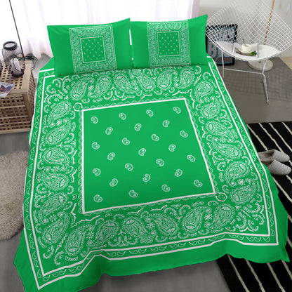 Duvet Cover Set - Green and White Bandana