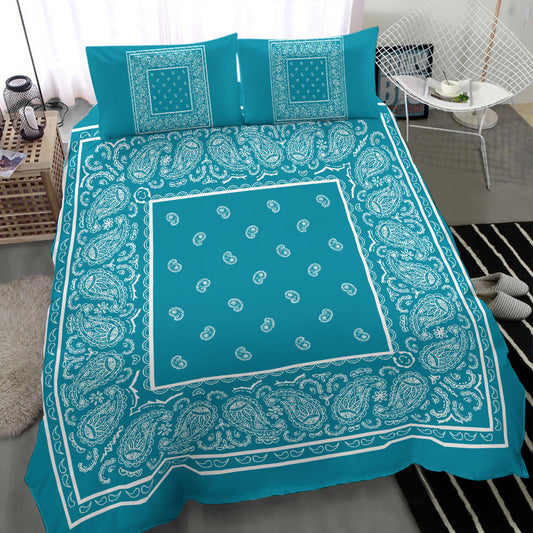Duvet Cover Set - White and Teal