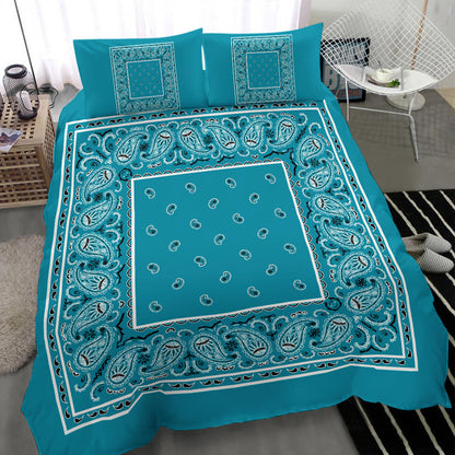 Duvet Cover Set - Teal White and Black Bandana