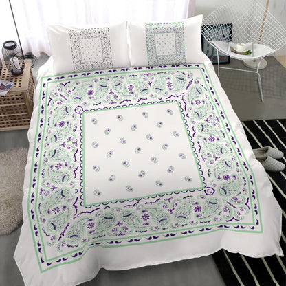 Duvet Cover Set  - White and Minty Green Bandana