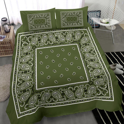 Duvet Set - Army Green Traditional Bandana w Shams