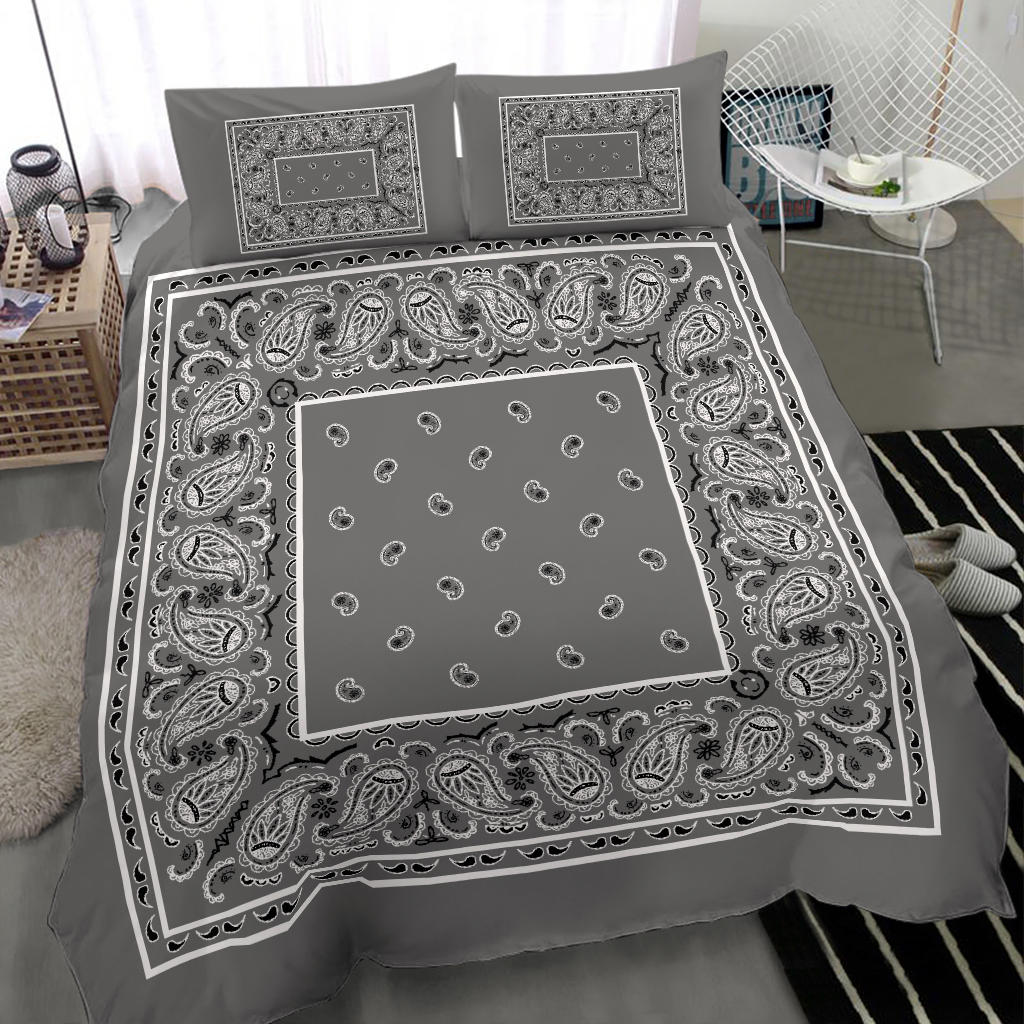 Duvet Set - Gray Traditional Bandana w Shams