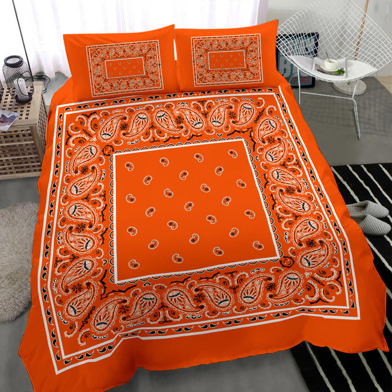Duvet Set - Bright Orange Traditional Bandana w Shams
